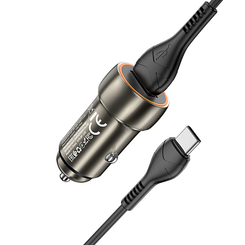 Автомобильное зарядное устройство, 1 USB QC3.0, (Z46), HOCO, Type-C, серый