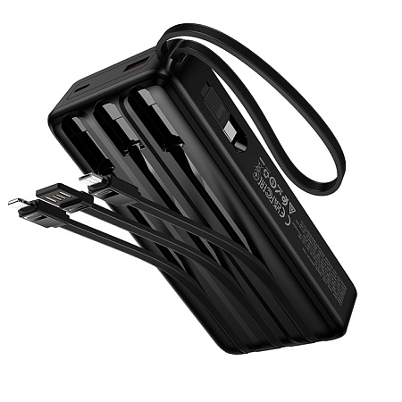 Универсальный Доп. Аккумулятор 20000mAh, J156A, HOCO, выход: 1 USB, 1 PD (20W), кабель: Type-C, Lightning, Micro, черный