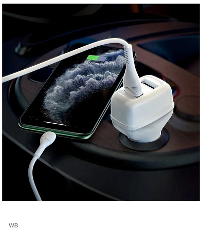 Автомобильное зарядное устройство, 2 USB 2.4A (Z36), usb cable Type-C, HOCO, белый