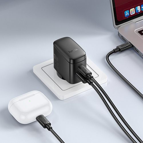 Сетевое зарядное устройство, 1 PD 65W + 1 USB 18W (CS63A), HOCO, черный