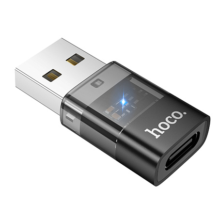 Переходник с USB 2.0 (папа) на Type-C (мама), UA36C, HOCO, черный
