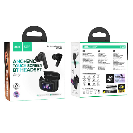 Беспроводные наушники EQ21, HOCO, с дисплеем, шумоподавление ANC+ENC, черный