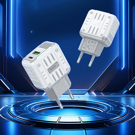 Сетевое зарядное устройство, 1 PD 20W + 1 USB 3.0 QC (C135A), HOCO, Type-C to Type-C, белый