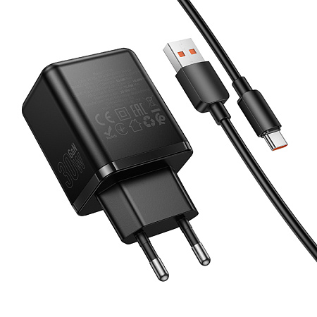 Сетевое зарядное устройство, 1 PD 30W + 1 USB 3.0 QC (C157A), HOCO, Type-C, черный
