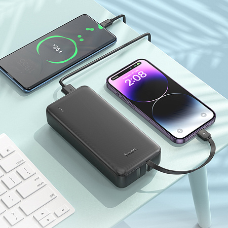 Универсальный Доп. Аккумулятор 20000mAh, J118A, HOCO, выход: 2 USB (5V/2A)+кабель Lightning/Type-C, черный