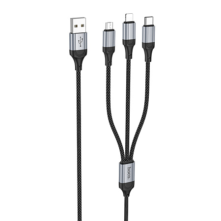 USB дата кабель Lightning+Micro+Type-C, X102, HOCO, черный