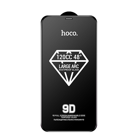 Защитное стекло на iPhone XR/11 (A34), HOCO, 9D large arc dustproof glass, черное