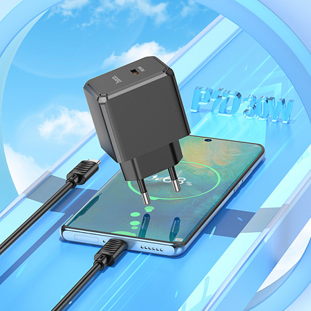Сетевое зарядное устройство, 1 PD 30W (CS15A), HOCO, Type-C to Type-C, черный