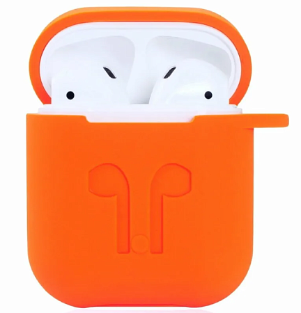Чехол силиконовый для Airpods 1/Airpods 2 case, X-CASE, оранжевый с карабином, $