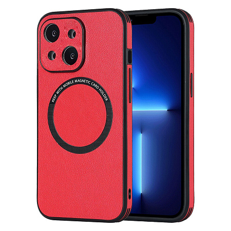 Чехол силиконовый для iPhone 14 (6.1), Магнитный (MagSafe), экокожа, DU DU, красный