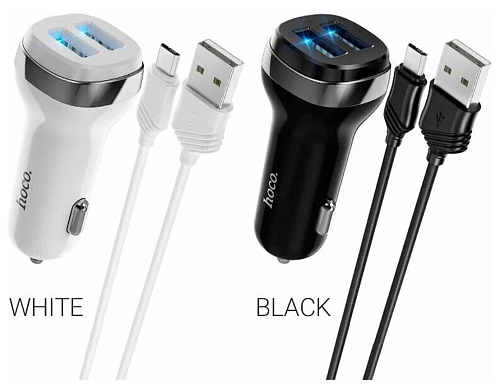 Автомобильное зарядное устройство, 2 USB 2.4A (Z40), usb cable micro, HOCO, белый