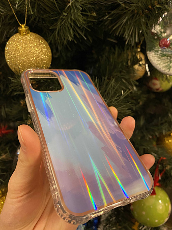 Чехол силиконовый для iPhone 12 (6.1)/12 PRO (6.1), переливающийся, X-CASE, голубой с фиолетовым
