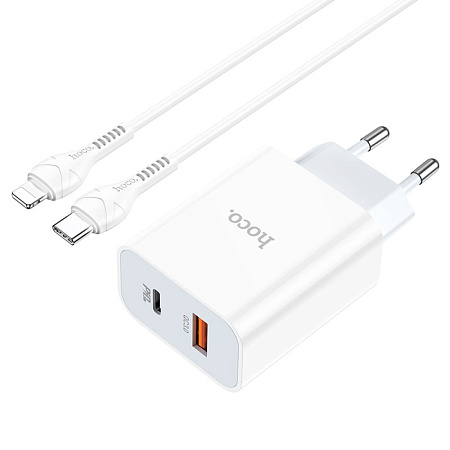 Сетевое зарядное устройство, 1 PD 20W + 1 USB 3.0 QC (C97A), HOCO, Type-C to Lightning, белый