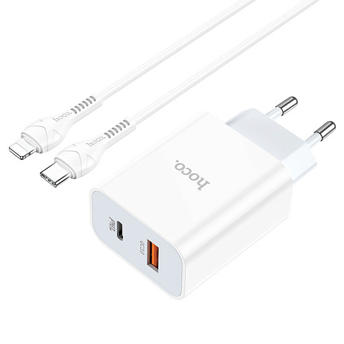 Сетевое зарядное устройство, 1 PD 20W + 1 USB 3.0 QC (C97A), HOCO, Type-C to Lightning, белый