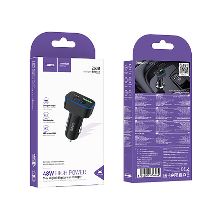 Автомобильное зарядное устройство, 1 USB QC3.0 18W, 1 PD 30W (Z63B), HOCO, черный