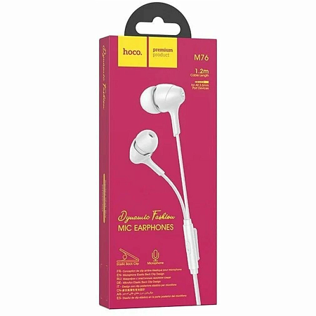 Проводные наушники M76 Maya universal earphones, HOCO, вакуумные с микрофоном, белые