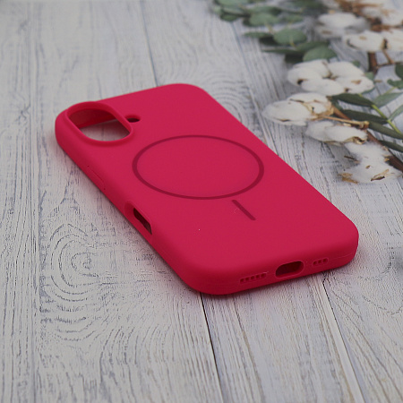 Чехол-накладка для iPhone 16, Silicon Case, магнитный (MagSafe), без лого, X-CASE, ярко-розовый