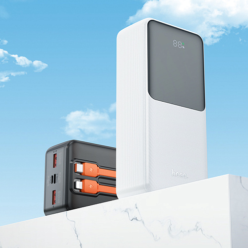 Универсальный Доп. Аккумулятор 30000mAh, J119B, HOCO, выход: 1 USB (22.5W)+кабель Type-C+кабель Lightning, белый