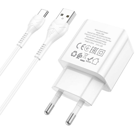 Сетевое зарядное устройство, 1 USB 3.0A (C98A), HOCO, Type-C, белый