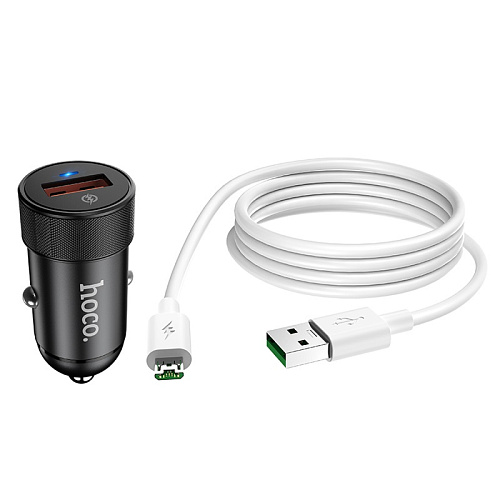 Автомобильное зарядное устройство, 1 USB 18W, QC3.0 (Z32A), usb cable Micro, HOCO, черный