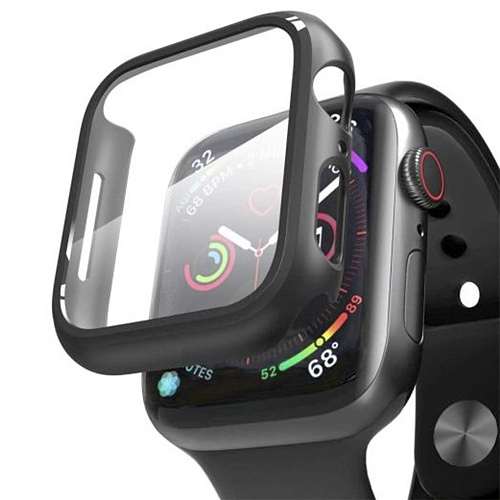Защитное стекло с чехлом для Apple Watch 41mm, ударопрочный, цвет черный