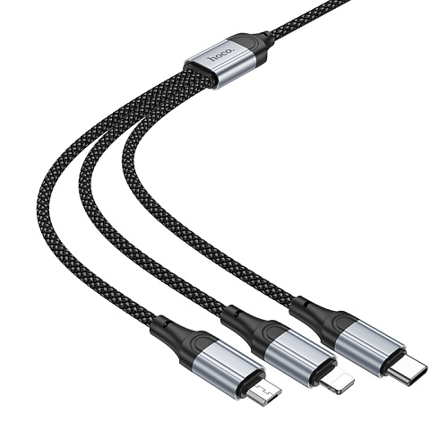 USB дата кабель Lightning+Micro+Type-C, X102, HOCO, черный