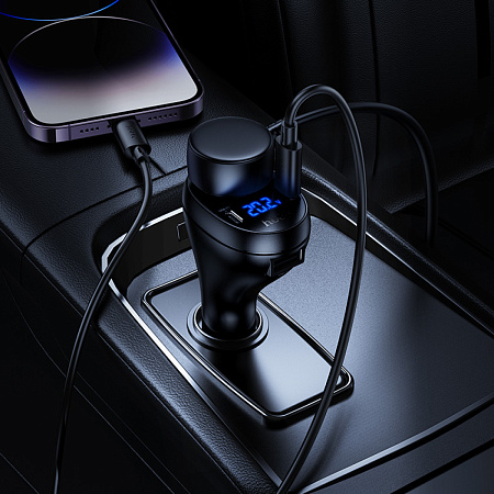 Разветвитель прикуривателя на 2 PD +1 USB +1 прикуриватель, Z61, с дисплеем, черный