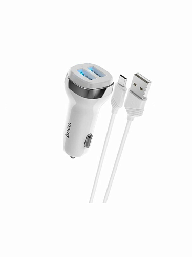Автомобильное зарядное устройство, 2 USB 2.4A (Z40), usb cable micro, HOCO, белый