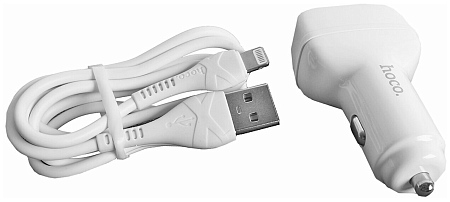 Автомобильное зарядное устройство, 2 USB 2.4A (Z36), usb cable Type-C, HOCO, белый