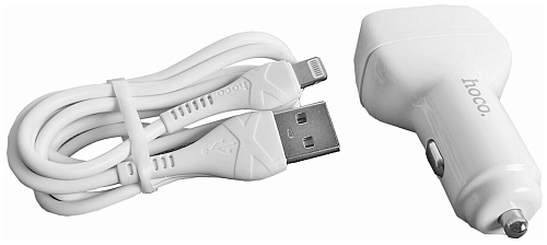 Автомобильное зарядное устройство, 2 USB 2.4A (Z36), usb cable Type-C, HOCO, белый