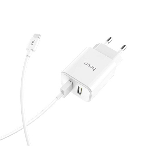 Сетевое зарядное устройство, 2 USB 2.1A (C62A), HOCO, Micro, Умная зарядка, белый