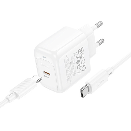 Сетевое зарядное устройство, 1 PD 25W (CS53A), HOCO, Type-C to Type-C, белый