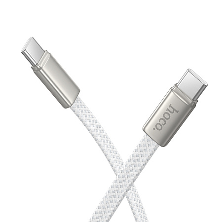 Кабель Type-C на Type-C, HOCO, X125, плетеный плоский, 1м, 60W, белый