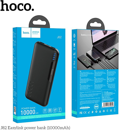 Универсальный Доп. Аккумулятор 10000mAh, J82, HOCO, выход: 2 USB (5V/2A), черный