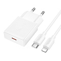 Сетевое зарядное устройство, 1 PD 20W (N72), HOCO, Type-C to Lightning, белый