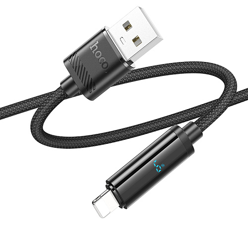 USB дата кабель Lightning, HOCO, U127, 1.2м, с указанием заряда аккумулятора, черный