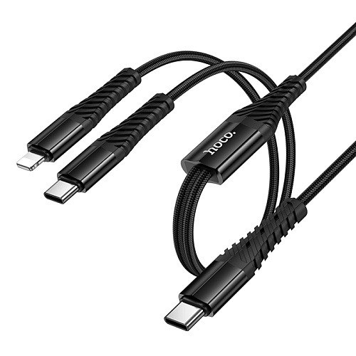 Кабель с 1 Type-C на 1 Type-C и 1 Lightning, X123, HOCO, 5V 3A, черный
