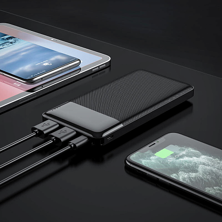 Универсальный Доп. Аккумулятор 10000mAh, J72, HOCO, 2 USB (5V/2.0A), черный
