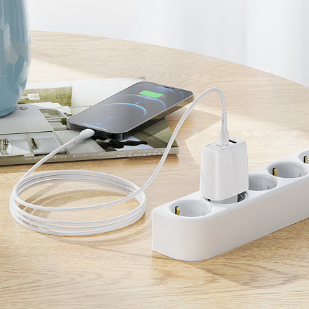 Сетевое зарядное устройство, 1 PD 20W + 1 USB 3.0 QC (N11), HOCO, Безопасный сертификат, белая