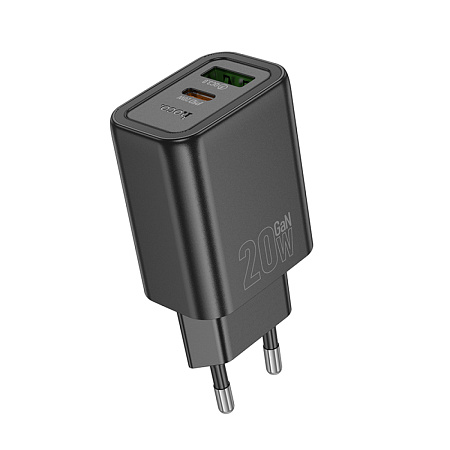 Сетевое зарядное устройство, 1 USB 3.0 QC+1 PD 20W (N61), HOCO, черный