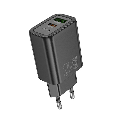Сетевое зарядное устройство, 1 PD 20W + 1 USB 3.0 QC (N61), HOCO, черный