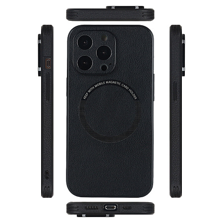 Чехол силиконовый для iPhone 14 Pro (6.1), Магнитный (MagSafe), экокожа, DU DU, черный