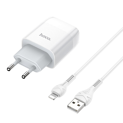 Сетевое зарядное устройство, 2 USB 2.4A (C73A), HOCO, Lightning, белый