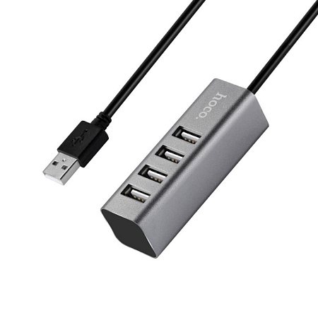 USB Хаб (HB1) c 1 USB на 4 USB, HOCO, серый