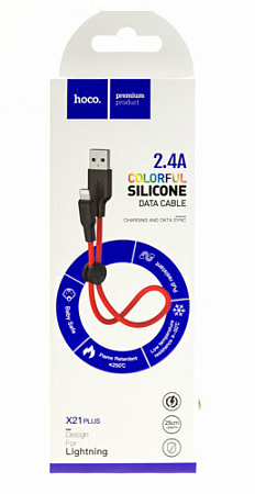 USB дата кабель Lightning, HOCO, X21 Plus, 0.25м, силиконовый, черно-красный