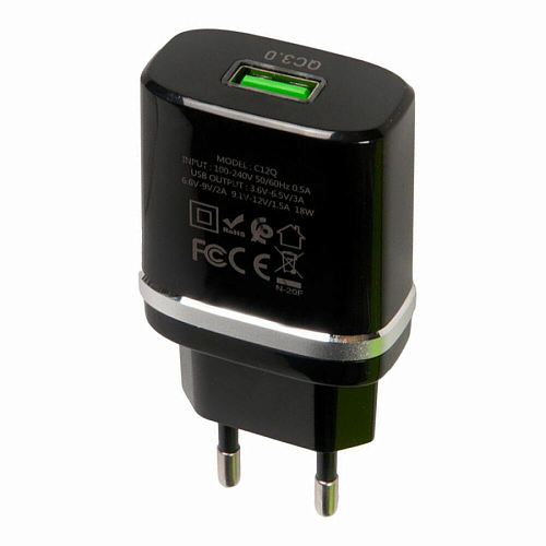 Сетевое зарядное устройство, 1 USB 3.0A (C12Q), HOCO, черный
