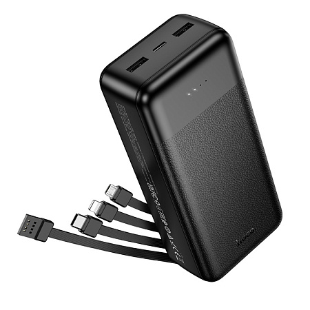 Универсальный Доп. Аккумулятор 30000mAh, J163B, HOCO, выход: 2 USB, 1 PD (20W), кабель: Type-C, Lightning, Micro, черный