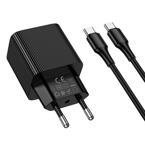 Сетевое зарядное устройство, 1 PD 20W  (CS82A), HOCO, Type-C to Type-C, с дисплеем, черный