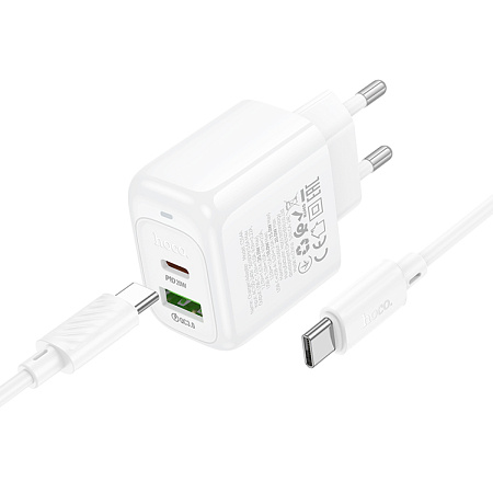 Сетевое зарядное устройство, 1 USB 3.0 QC+1 PD 20W (CS54A), HOCO, Type-C to Type-C, белый