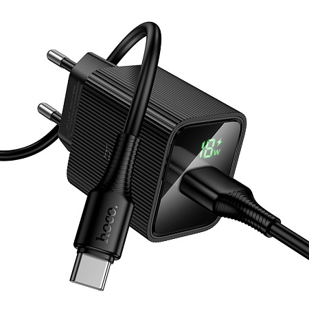 Сетевое зарядное устройство, 1 USB 3.0 QC (CS81A), HOCO, Type-C, с дисплеем, черный